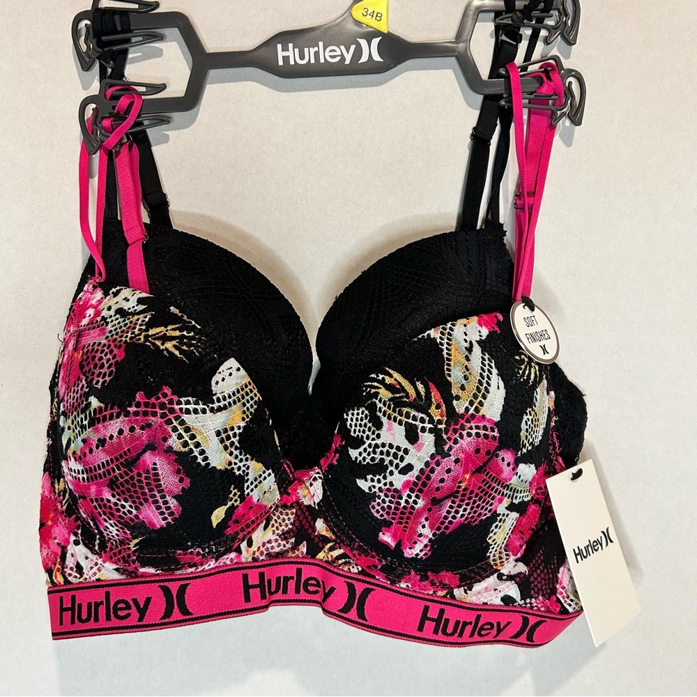 Hurley Vibrant Black and Pink Bra